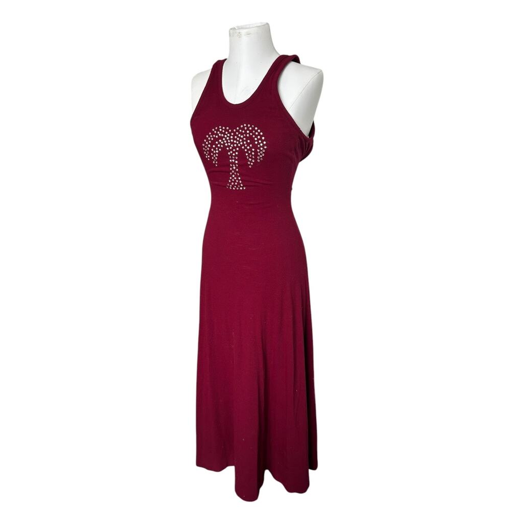 Vintage 70s Maxi Dress OOPS California Jeweled Rhinestone A-Line Tank Wine XS - Picture 2 of 11